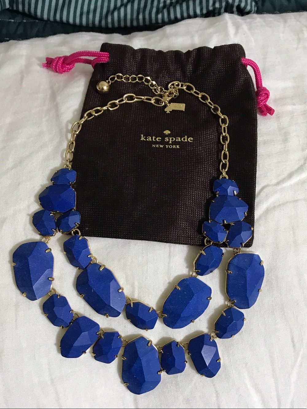 kate spade cobalt blue multi-stone bib necklace